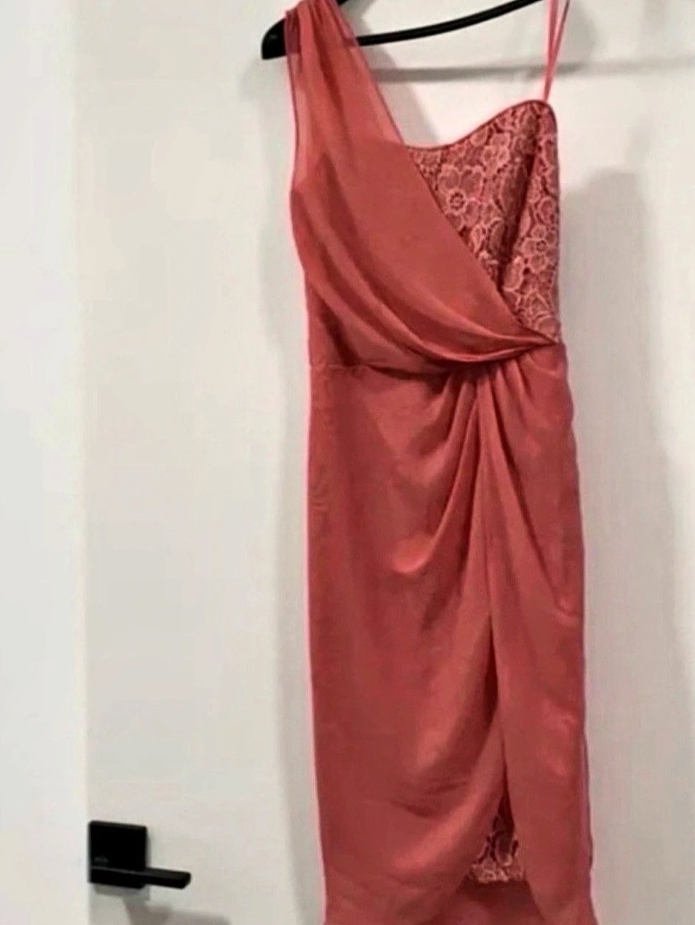 Coral Lace and Sheer Panel Midi Dress